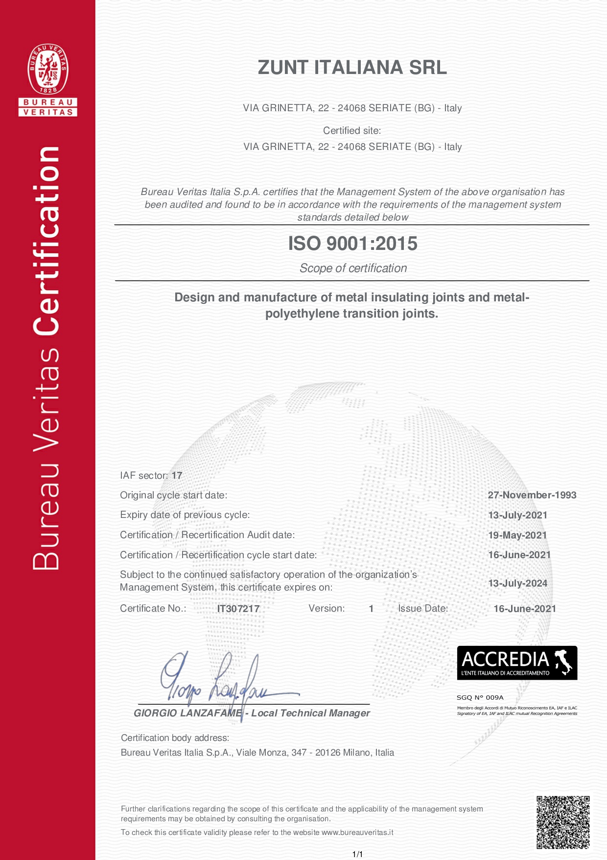 Certificato ISO 9001